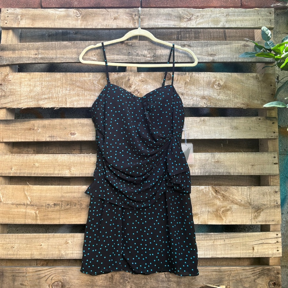 Forever 21 Contemporary Black & Teal Polka Dot Dress